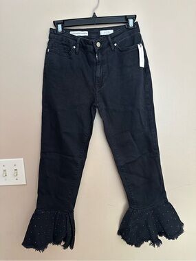 Pilcro Black Flare Jeans with Studded Ruffle Hem